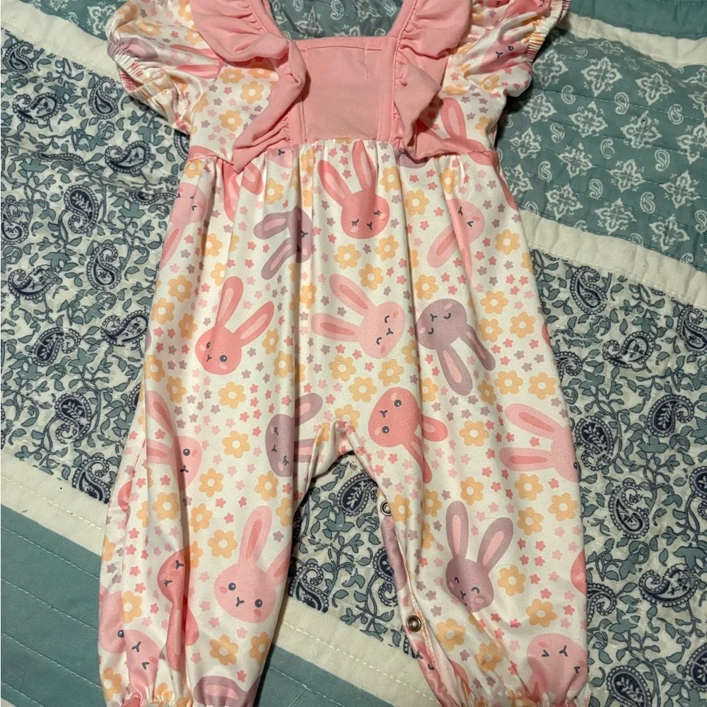 Marie Nicole Pink Baby Romper with Bunnies